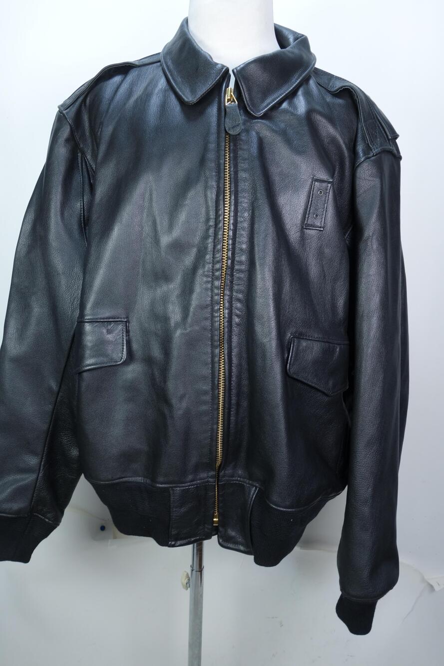 VF Imagewear Jacket Mens 2XL Black Goatskin Leather Bomber Full Zip Lined